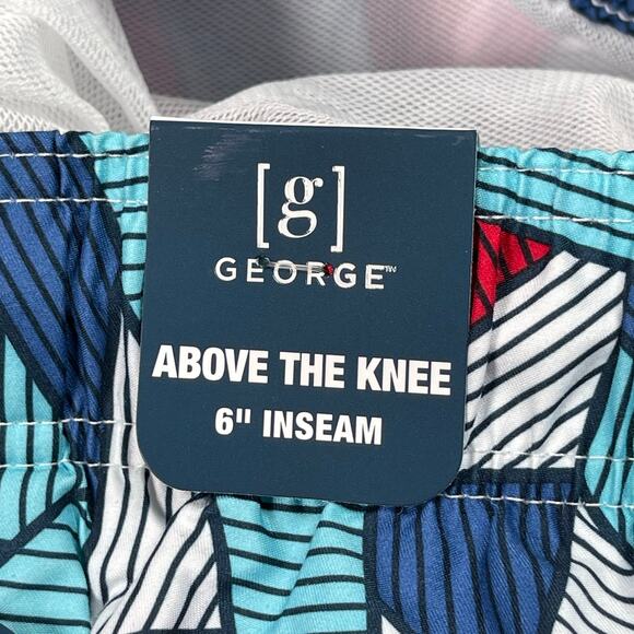 Shark Triangle Print Swim Trunks Men 3XL 48-50 Above The Knee 6" Inseam Blue Red - Picture 8 of 10